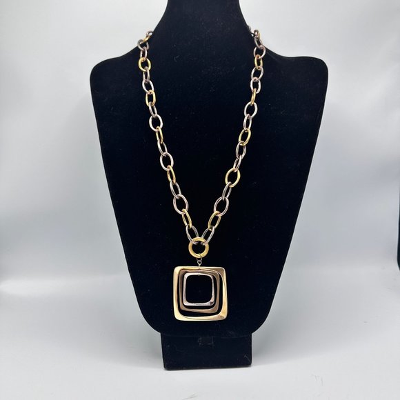 Chico's Black Label Tri-color Geometric Square 2 in 1 Chain Link Necklace - Picture 6 of 8